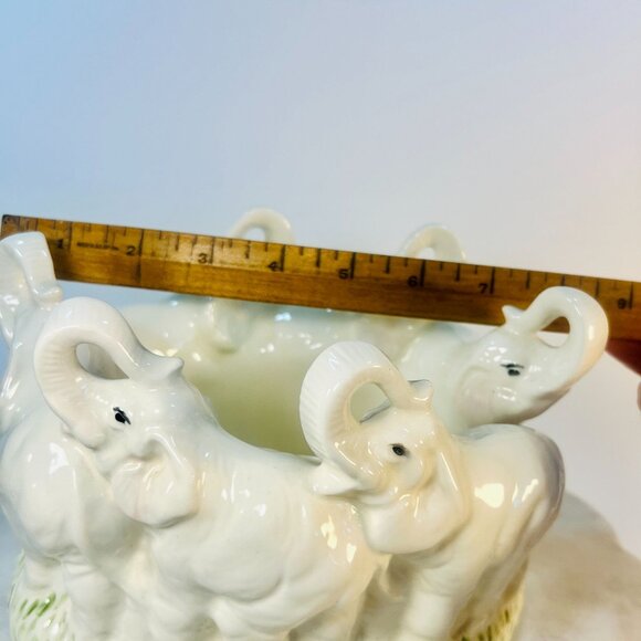 Elephant Trunk up Parade of 6 Ceramic Planter Bowl Container Artison signed Gift - Picture 5 of 7